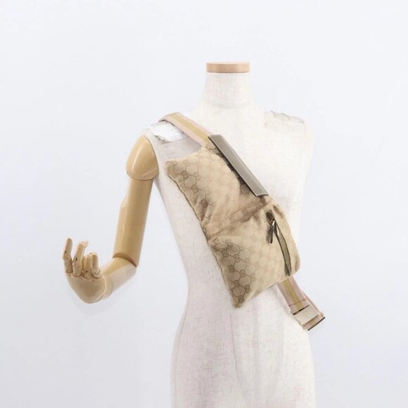 Gucci Handbags - GUCCI GG Canvas Sherry Line Waist bag Beige Gold 28566 Auth 157154